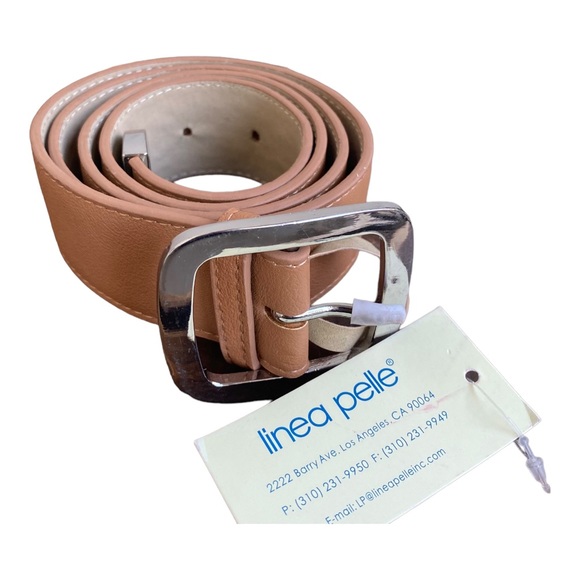 Linea Pelle Brown Faux Leather Square silver Buckle Belt - Picture 1 of 6